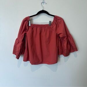 Bleuh Ciel Cotton Blend Boho Women's Red Off-Shoulder Eyelet Top Size Large